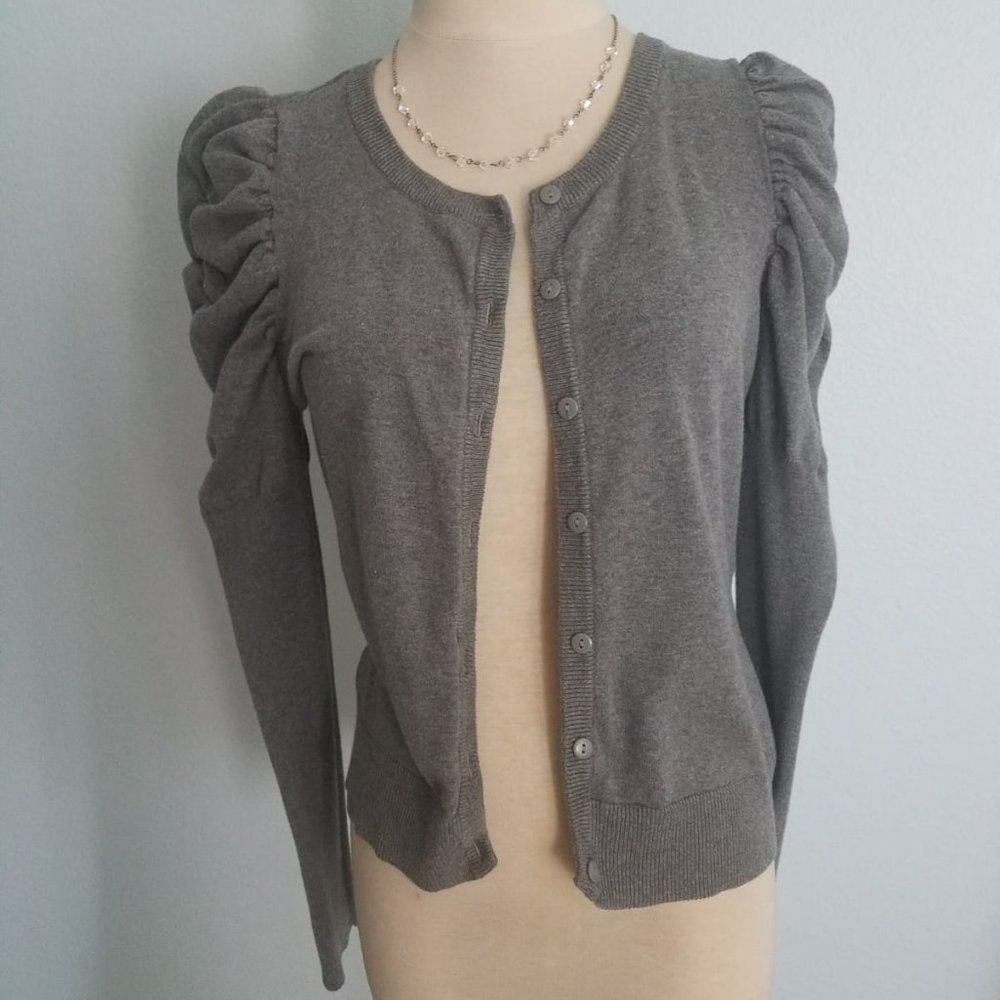 3/$20 Gray Cotton Puff Sleeve Cardigan